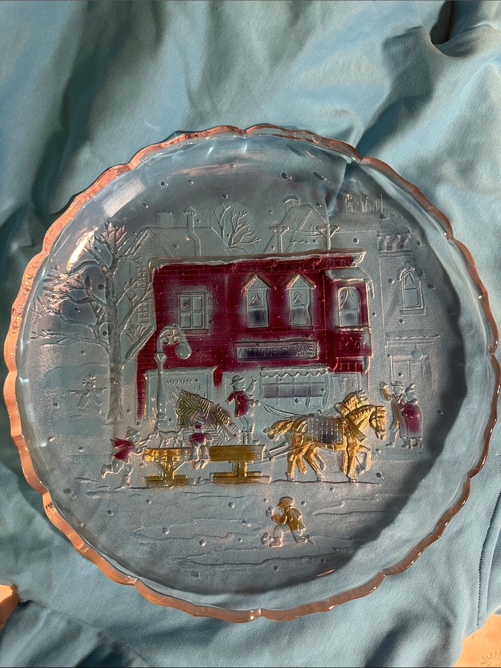 Crystal Clear Industries holiday colored platter 1990
